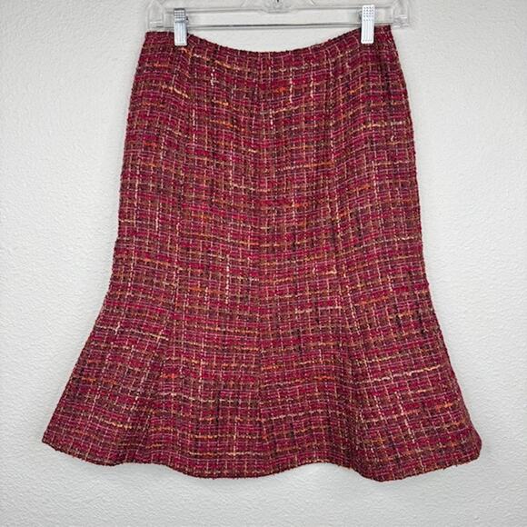 Tweed Burgundy Sz 4 Wool Blend Classic Fit Skirt Suit Acadamia Clueless Preppy - Picture 4 of 16